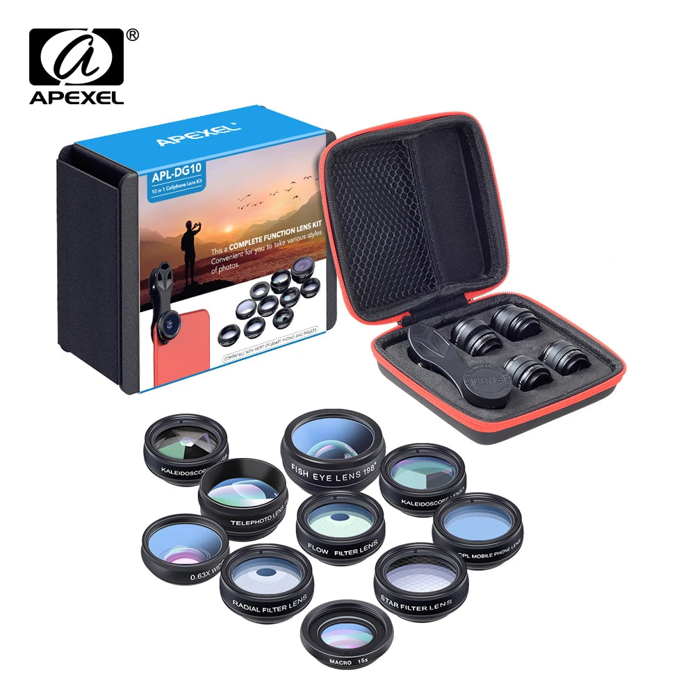 CLIP ON PHONE CAMERA LENSE KIT, 10 IN 1