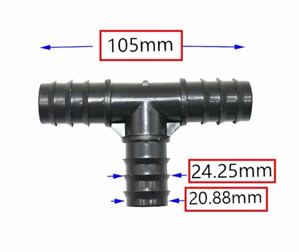 AQUARIUM / POND BARBED TEE FLEXIBLE PIPE HOSE CONNECTOR 13mm, 16mm & 25mm