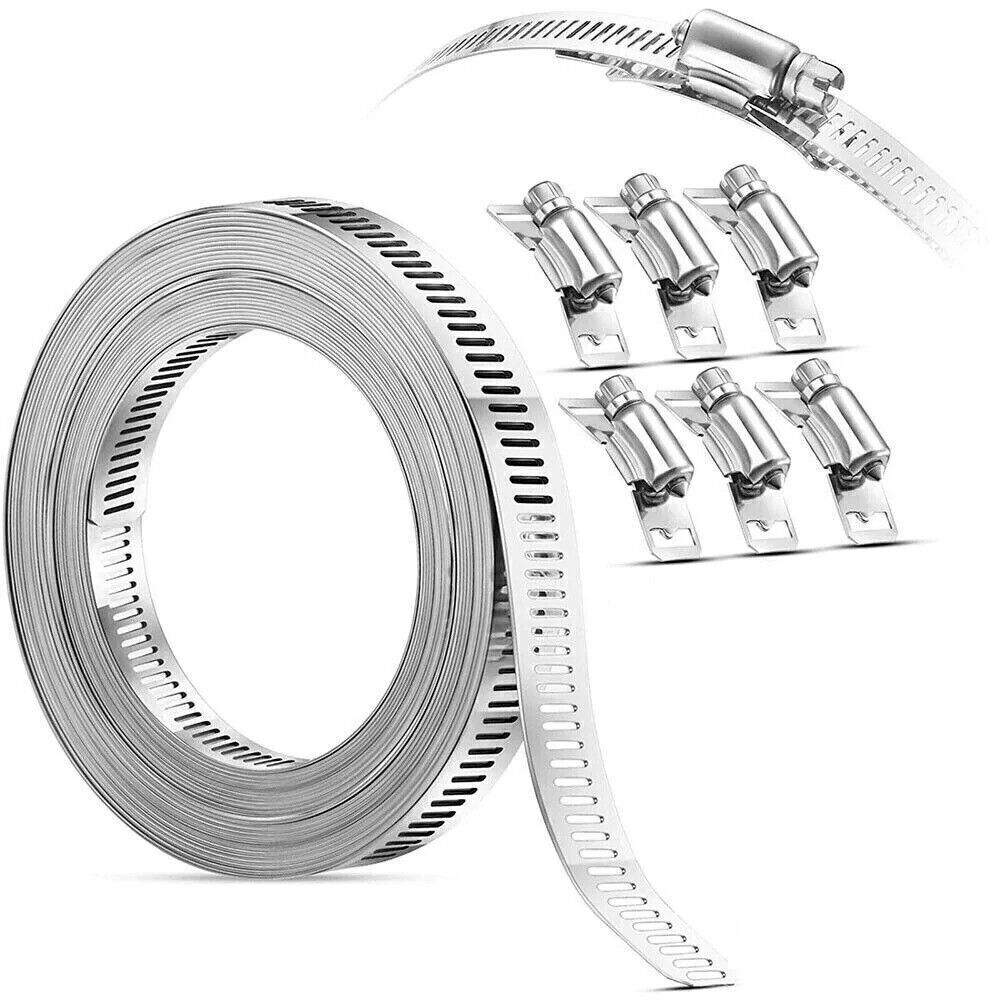 9.8FT ADJUSTABLE HOSE CLAMP, 6 FASTENERS, WORM GEAR STAINLESS STEEL