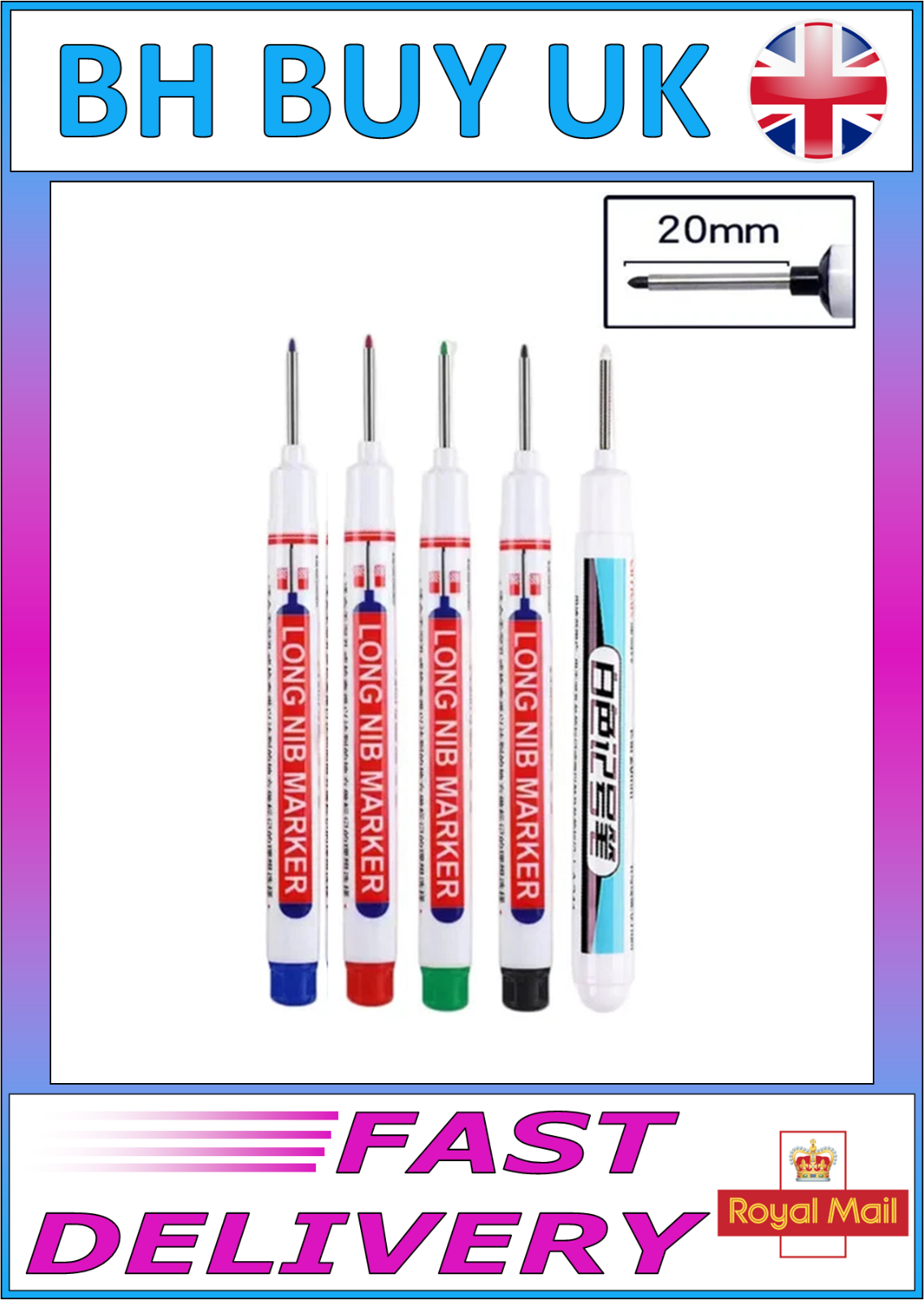 5 x DEEP HOLE MARKER PENS