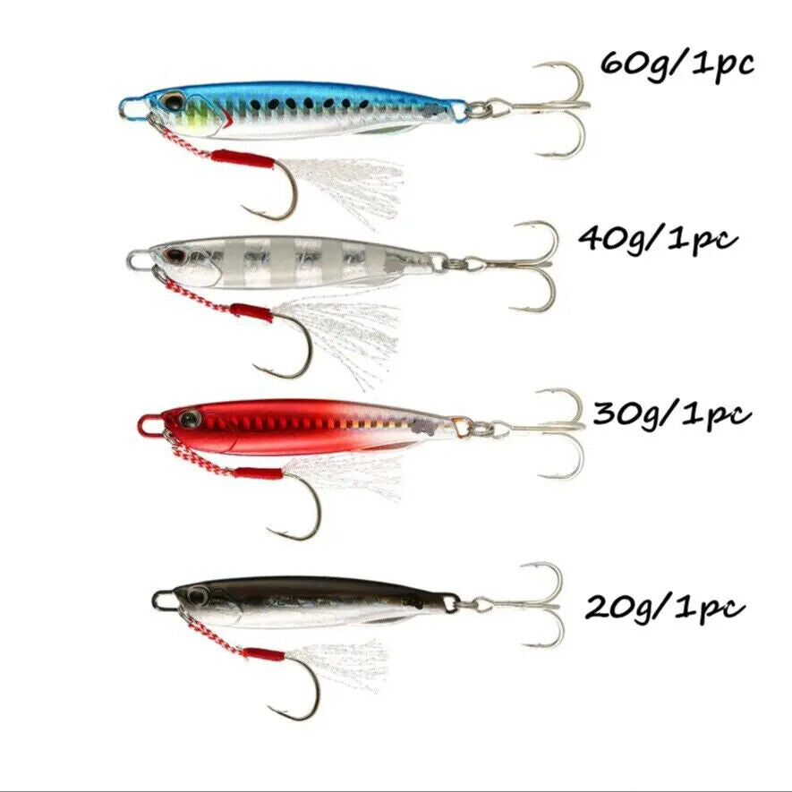 4 x METAL FISHING LURES SET JIGS 20g 30g 40g 60g LURE JIG SPOON SEA BASS