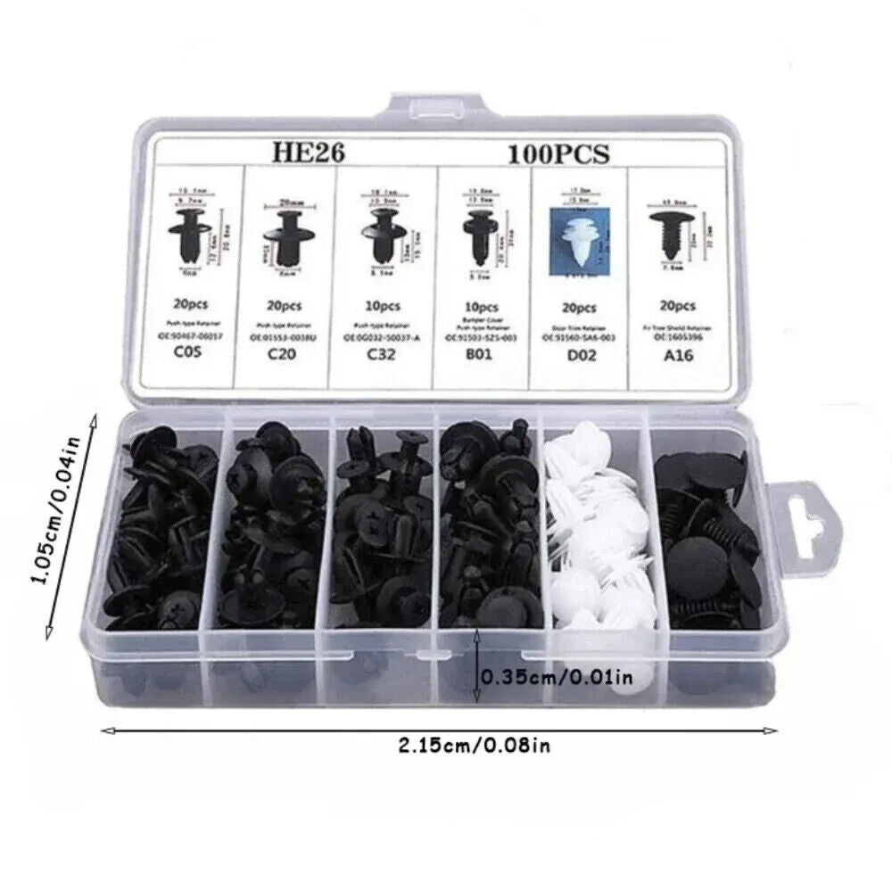 100 x PLASTIC AUTO FASTENER CLIPS KIT