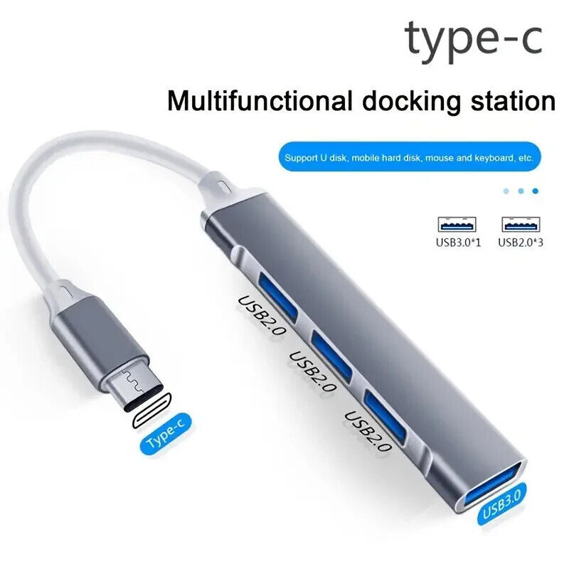 4 PORT USB 3.0 HUB, HIGH SPEED, TYPE C, 2.0 PORTS 5GBPS, PC SPLITTER