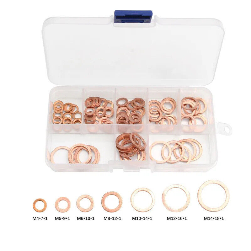 100 x FLAT COPPER WASHER SEALING GASKETS M4 - M14