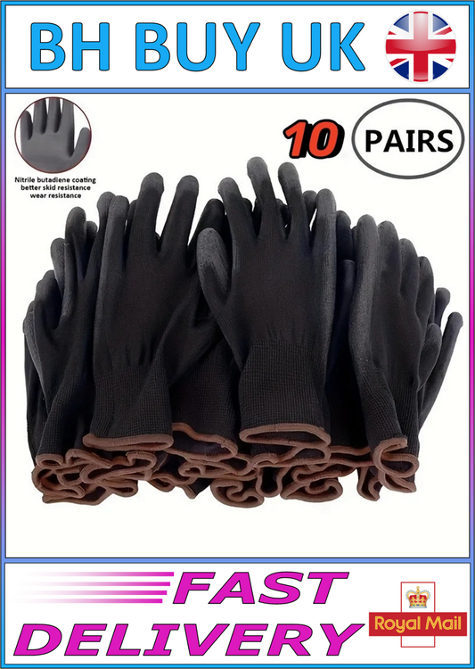 10 x PAIRS DURABLE SAFETY GLOVES ANTI SLIP