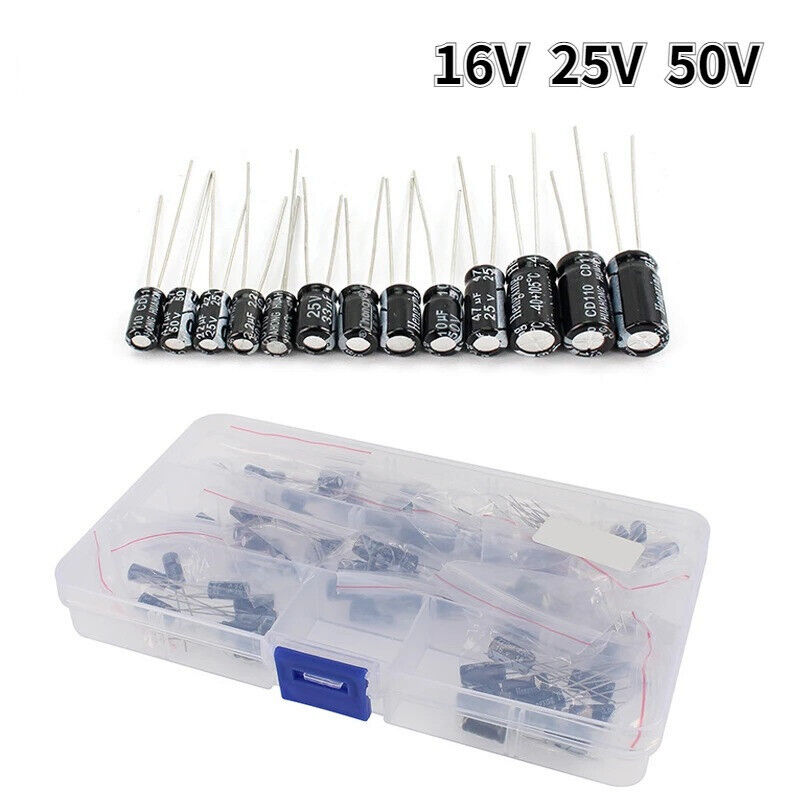 120 x ELECTROLYTIC CAPACITOR 16V 25V 50V ALUMINIUM KIT, 12 VALUES 1uF-470uF DIP