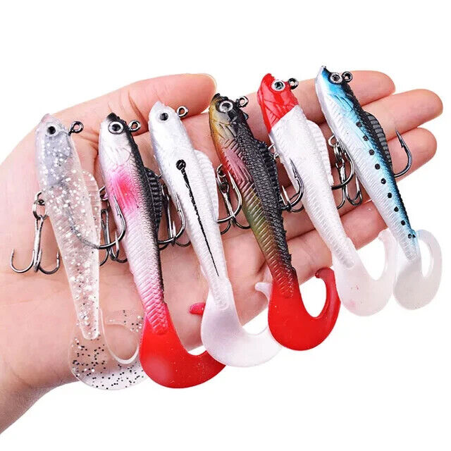 6 x SOFT WOBBLER FISHING LURES SET 9cm