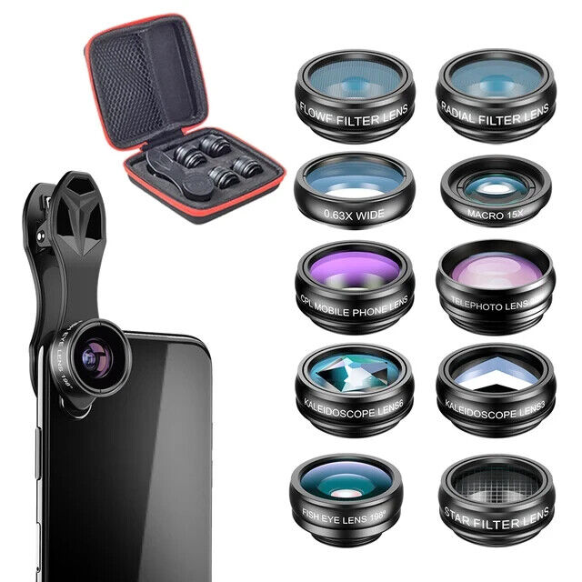 CLIP ON PHONE CAMERA LENSE KIT, 10 IN 1