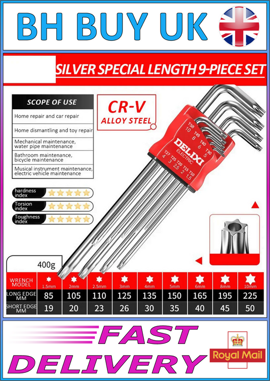 TORX KEY SET EXTENDED LENGTH SET IN HOLDER