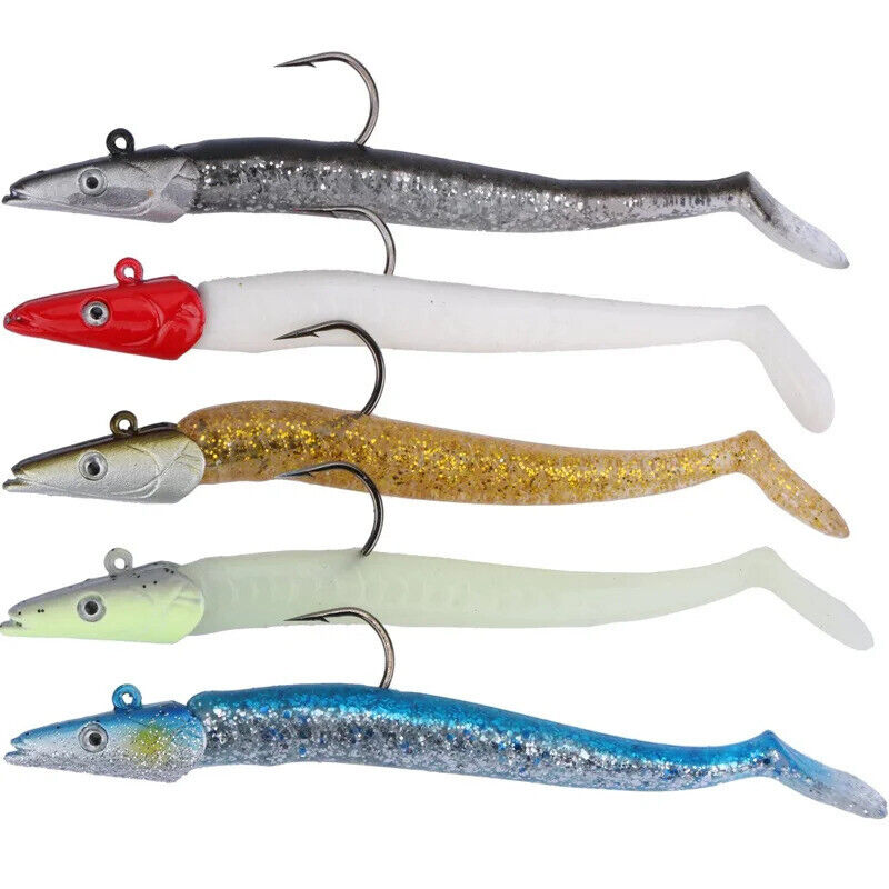 5 x SOFT FISHING LURES SET 11cm, HOOKS