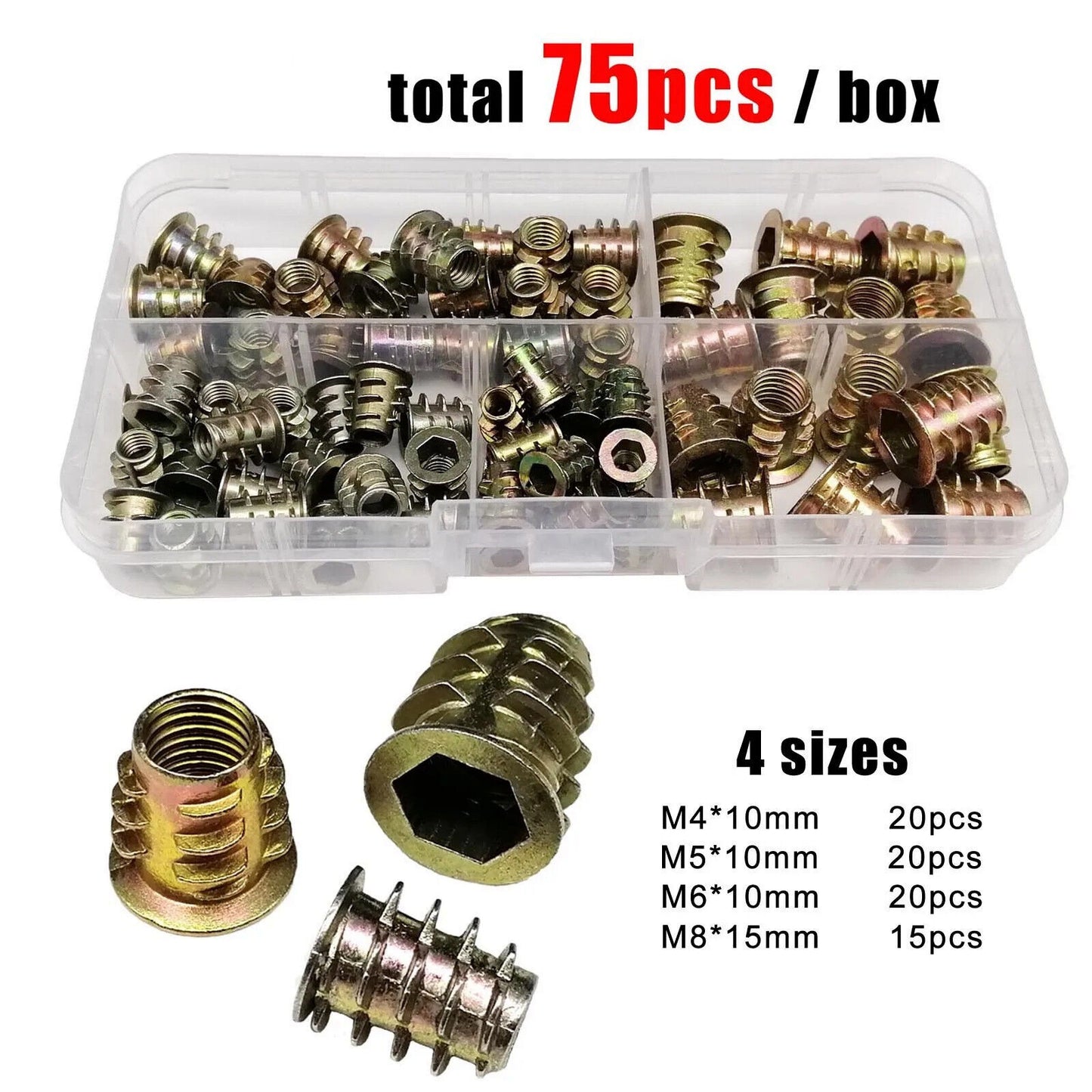 75 x THREADED INSERT NUTS SET M4 M5 M6 M8