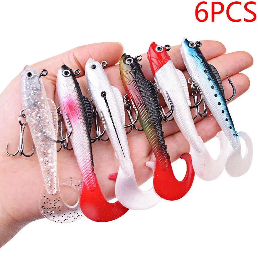 6 x SOFT WOBBLER FISHING LURES SET 9cm