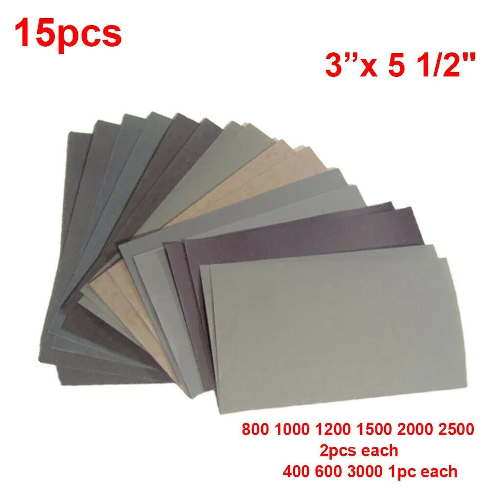 15 x SANDPAPER SET 400 600 800 1000 1500 2000 2500 3000 GRIT WET & DRY SANDING