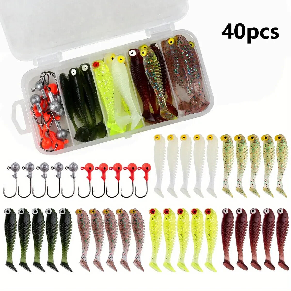 40 SOFT LURE FISHING SET 5cm 3.5g IN CASE