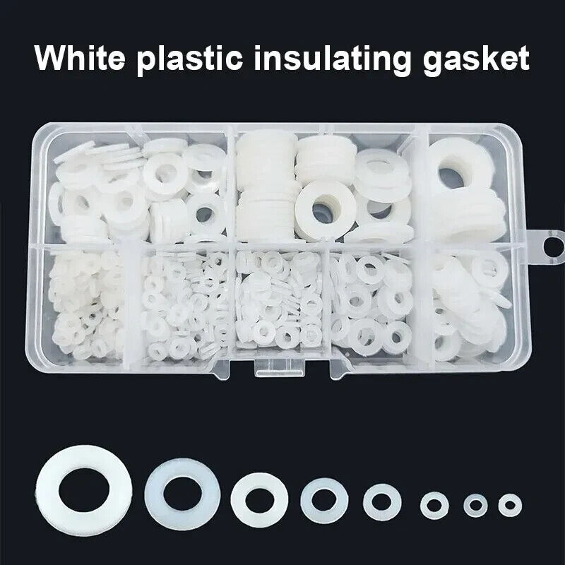 500 x FLAT NYLON WASHER SET, M2 M2.5 M3 M4 M5 M6 M8 M10 WHITE GASKET PLASTIC