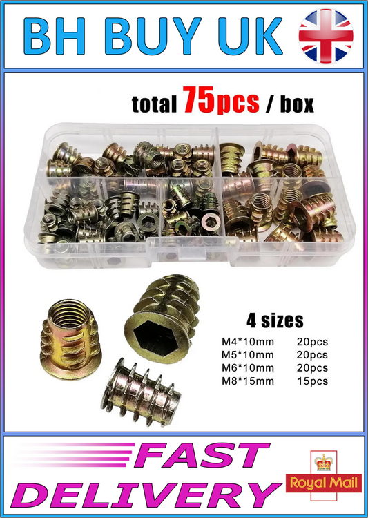 75 x THREADED INSERT NUTS SET M4 M5 M6 M8