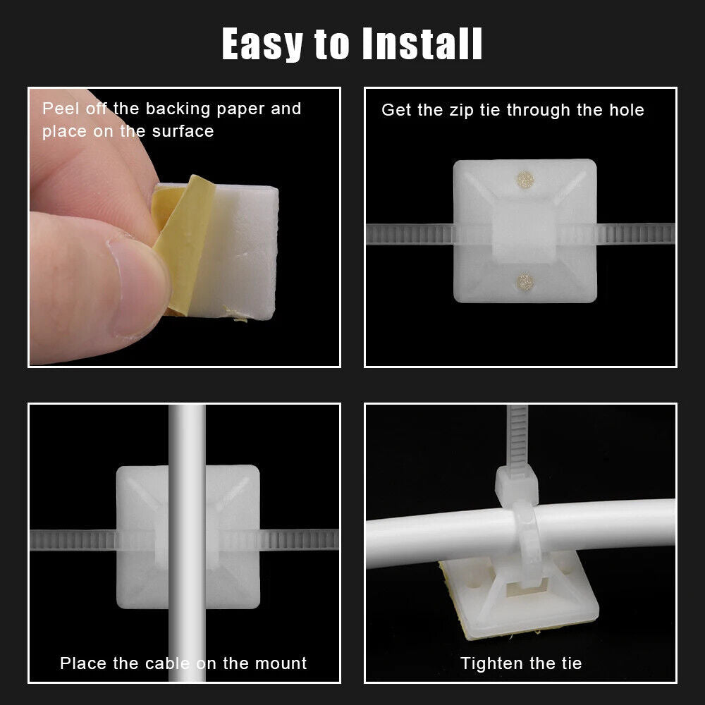 100 x SELF ADHESIVE CABLE TIE FIXINGS