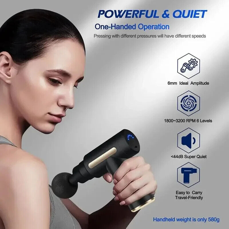 PORTABLE MASSAGE GUN WITH 4 INTERCHANGABLE HEADS