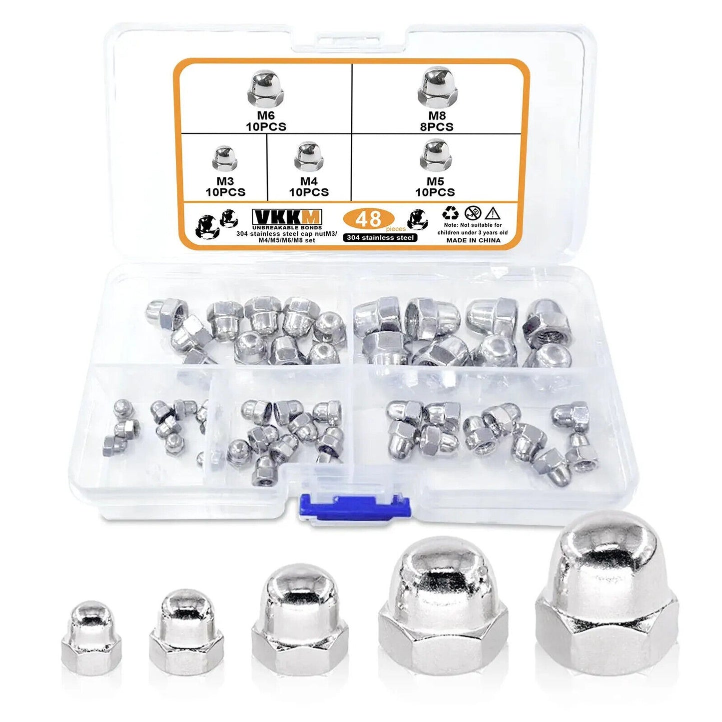 48 x STAINLESS STEEL ROUND HEAD NUT SET M3 M4 M5 M6 M8, UK METRIC CAP HEXAGONAL