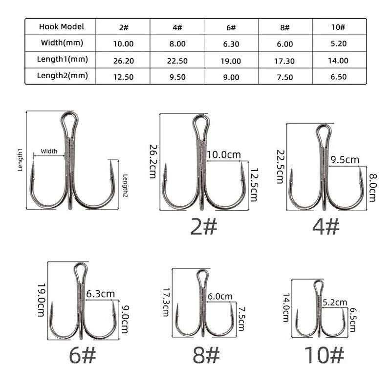 50 x HIGH CARBON STEEL TREBLE FISHING HOOKS IN BOX