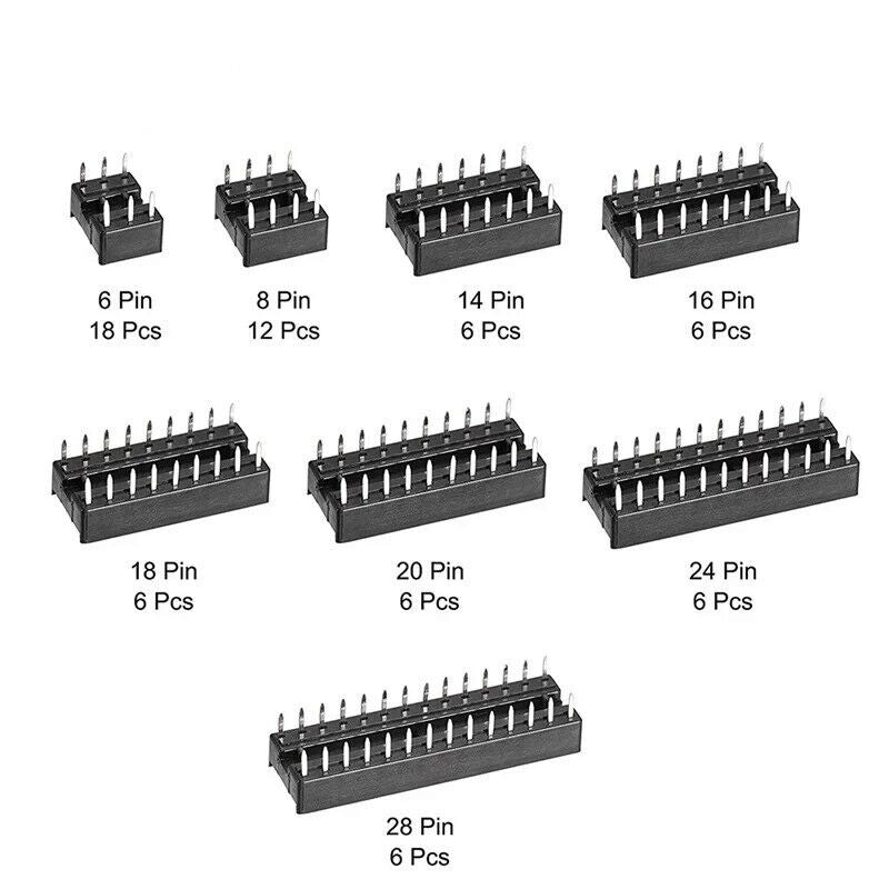 66 x DIP IC SOCKETS ADAPTOR SOLDER TYPE KIT, 6 8 14 16 18 20 24 28 PIN CONNECTOR