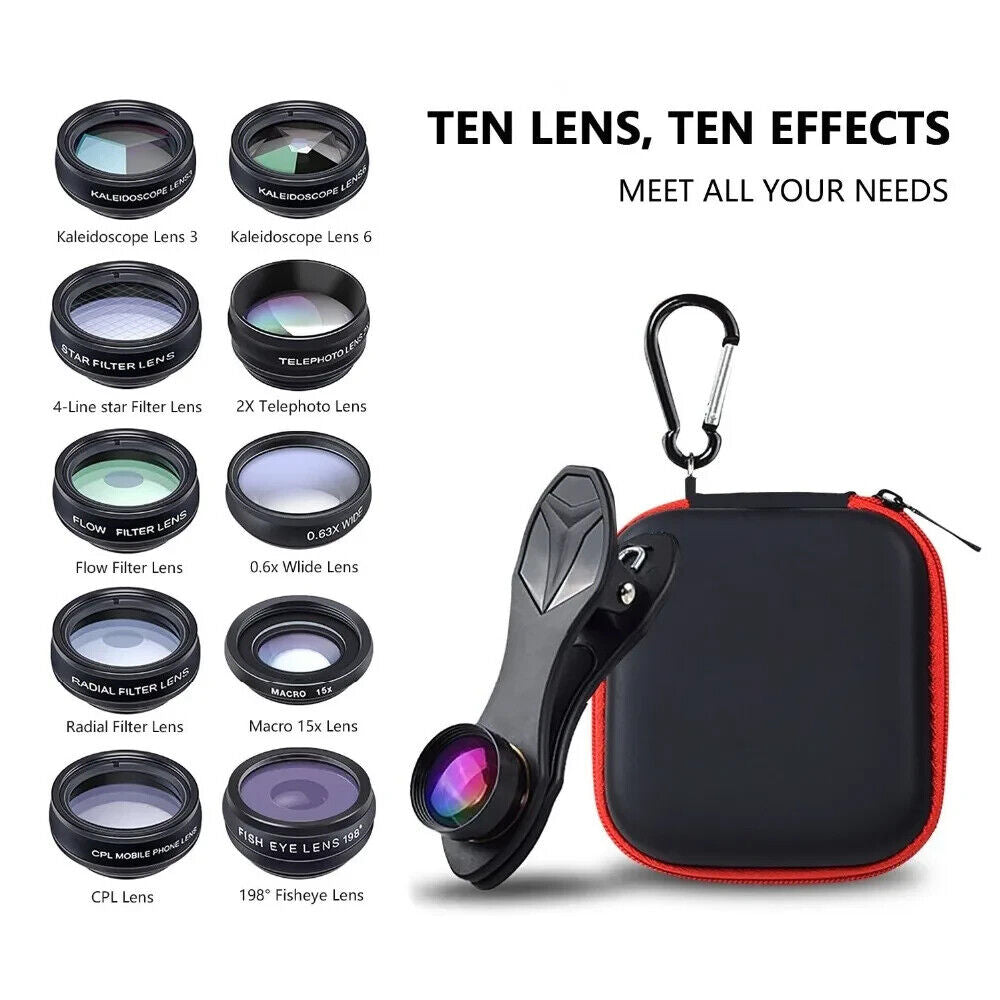 CLIP ON PHONE CAMERA LENSE KIT, 10 IN 1