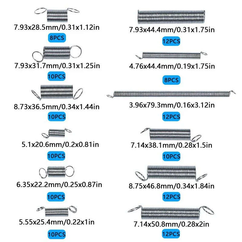 200 x TENSION & COMPRESSION SPRINGS ASSORTMENT 20 SIZES, SPRING, ALLOY EXTENSION