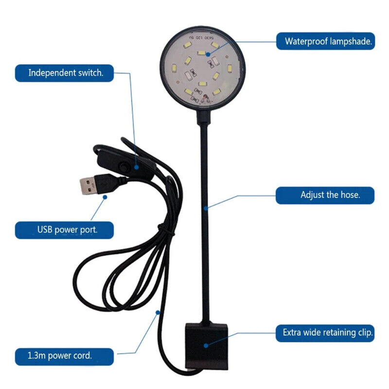 USB 5w LED AQUARIUM CLIP ON LED LIGHT UNIT BLUE & WHITE