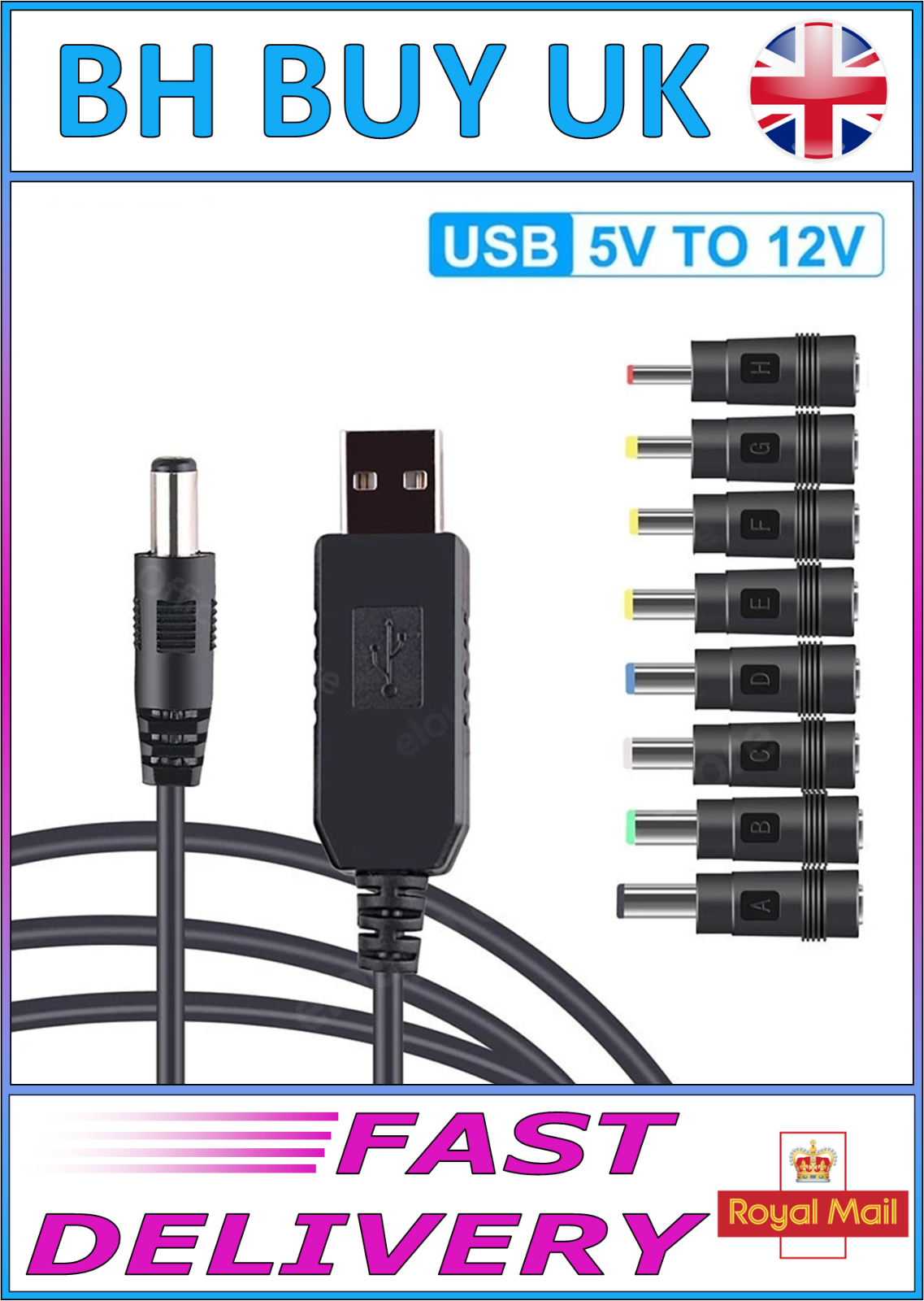 USB 5V TO 12V DC POWER BOOST LINE WITH 8 ADAPTORS