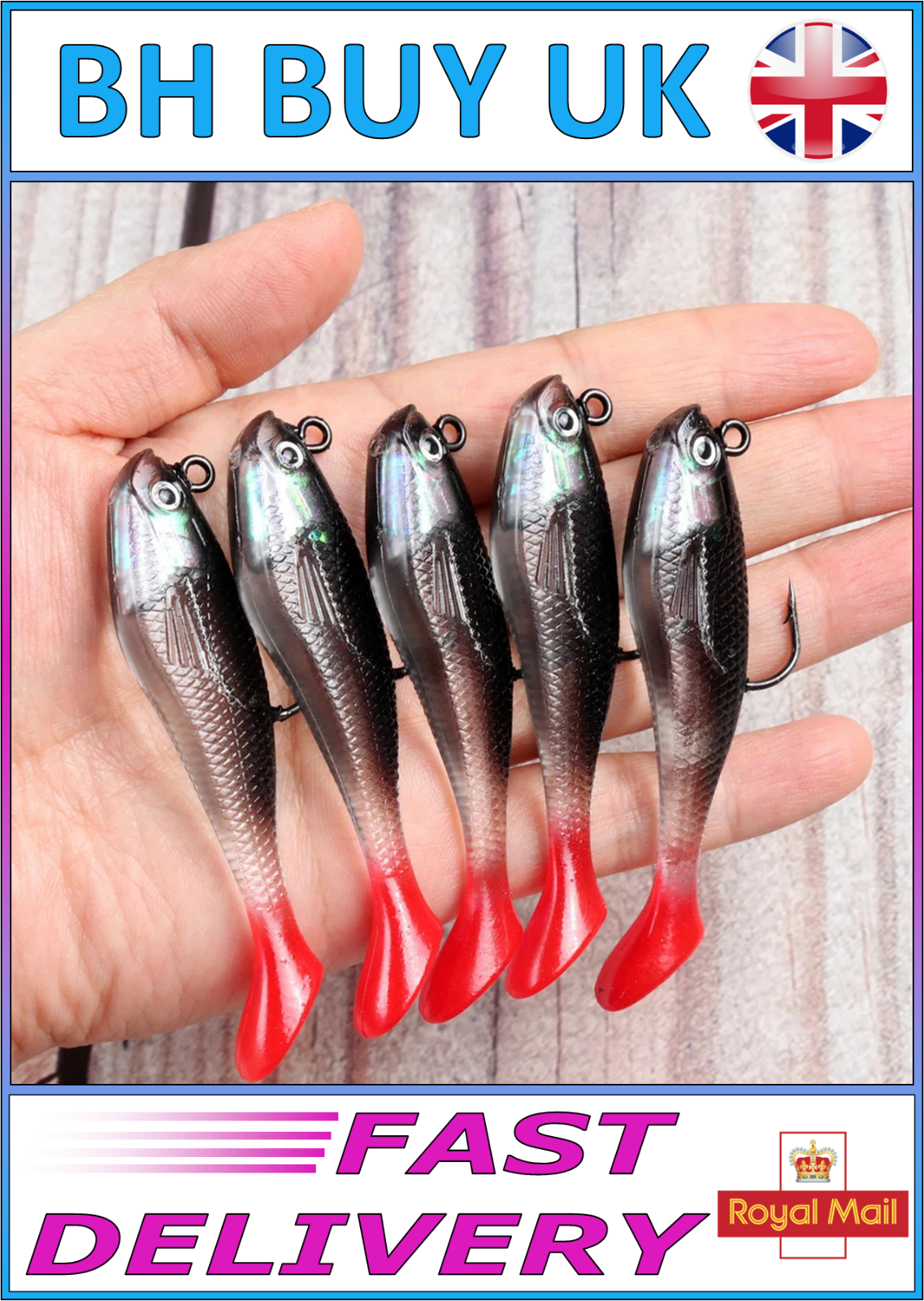 5 x SOFT RED TAIL FISHING LURES SET 8cm