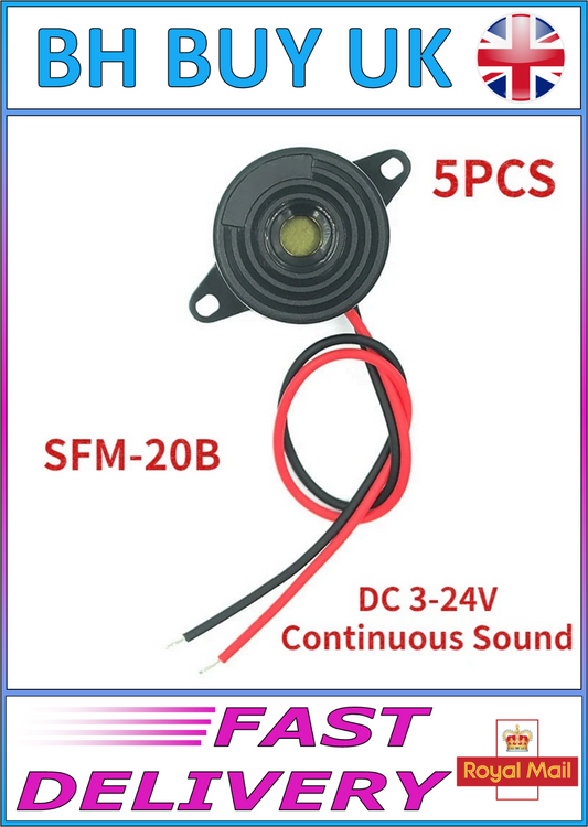 5 x HIGH DECIBEL SFM-20B BUZZER DC 3-24V CONTINUOUS SOUND ARDUINO