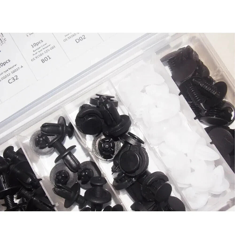 100 x PLASTIC AUTO FASTENER CLIPS KIT