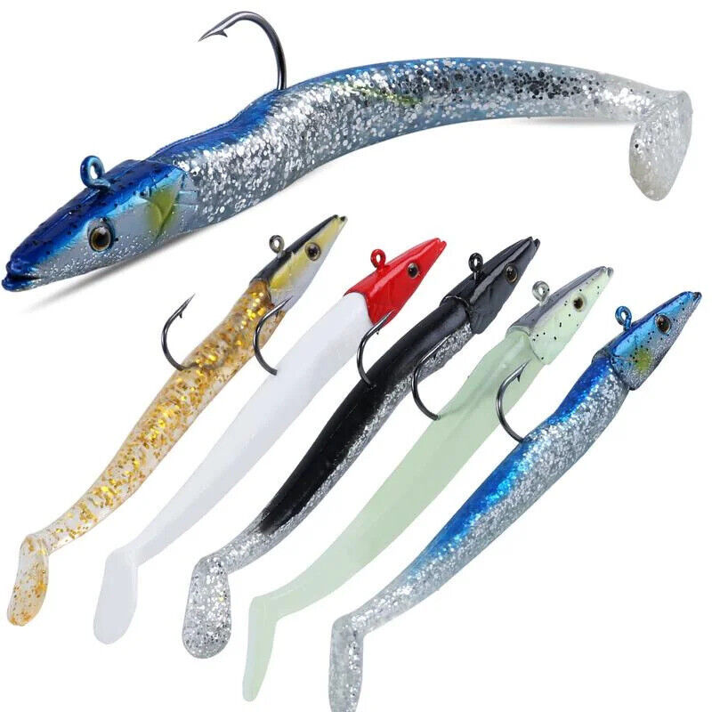 5 x SOFT FISHING LURES SET 11cm, HOOKS