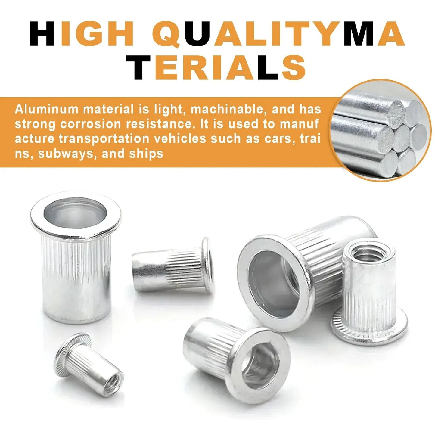 110 x ALUMINIUM RIVETED NUTS, M3 M4 M5 M6 M8, FLAT THREAD NUT ASSEMEMBLY