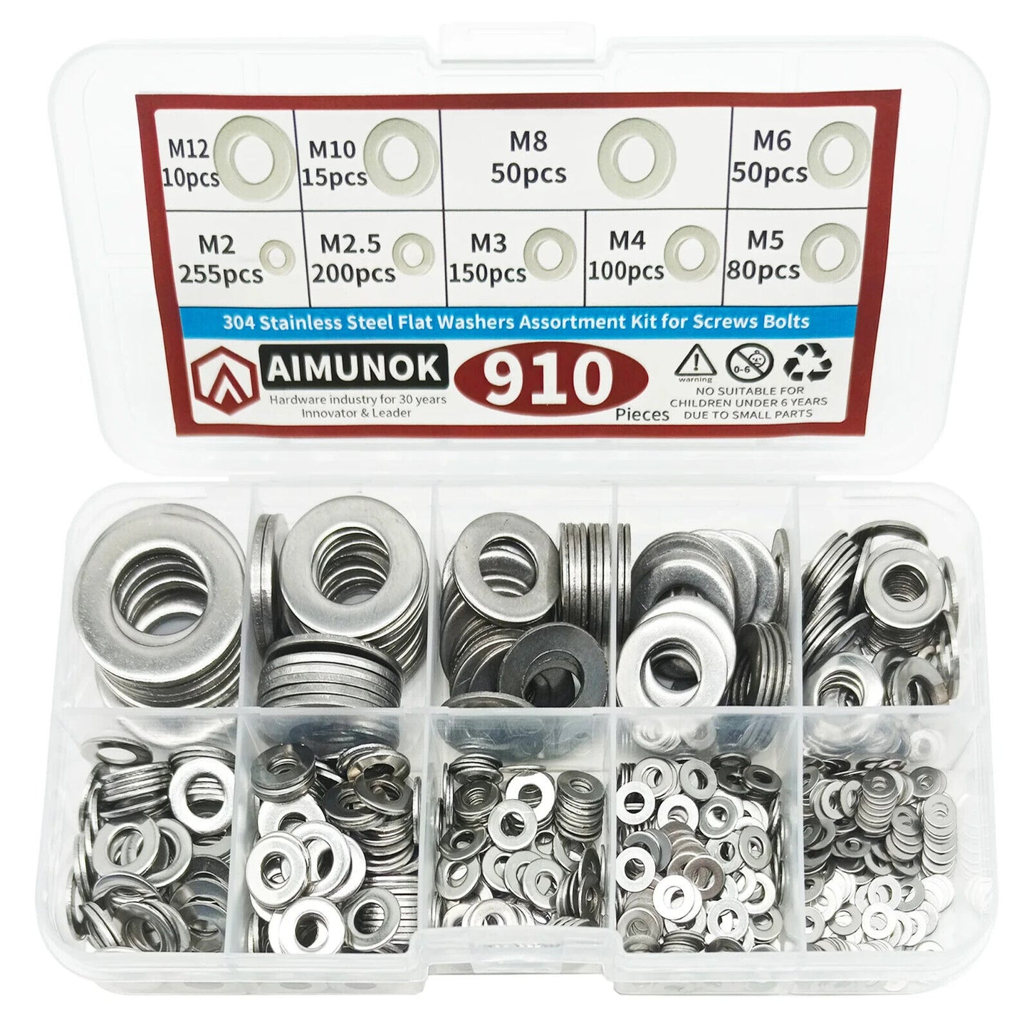 200 x STAINLESS STEEL FLAT WASHER SET M2 M2.5 M3 M4 M5 M6 M8 M10 ASSORTMENT KIT