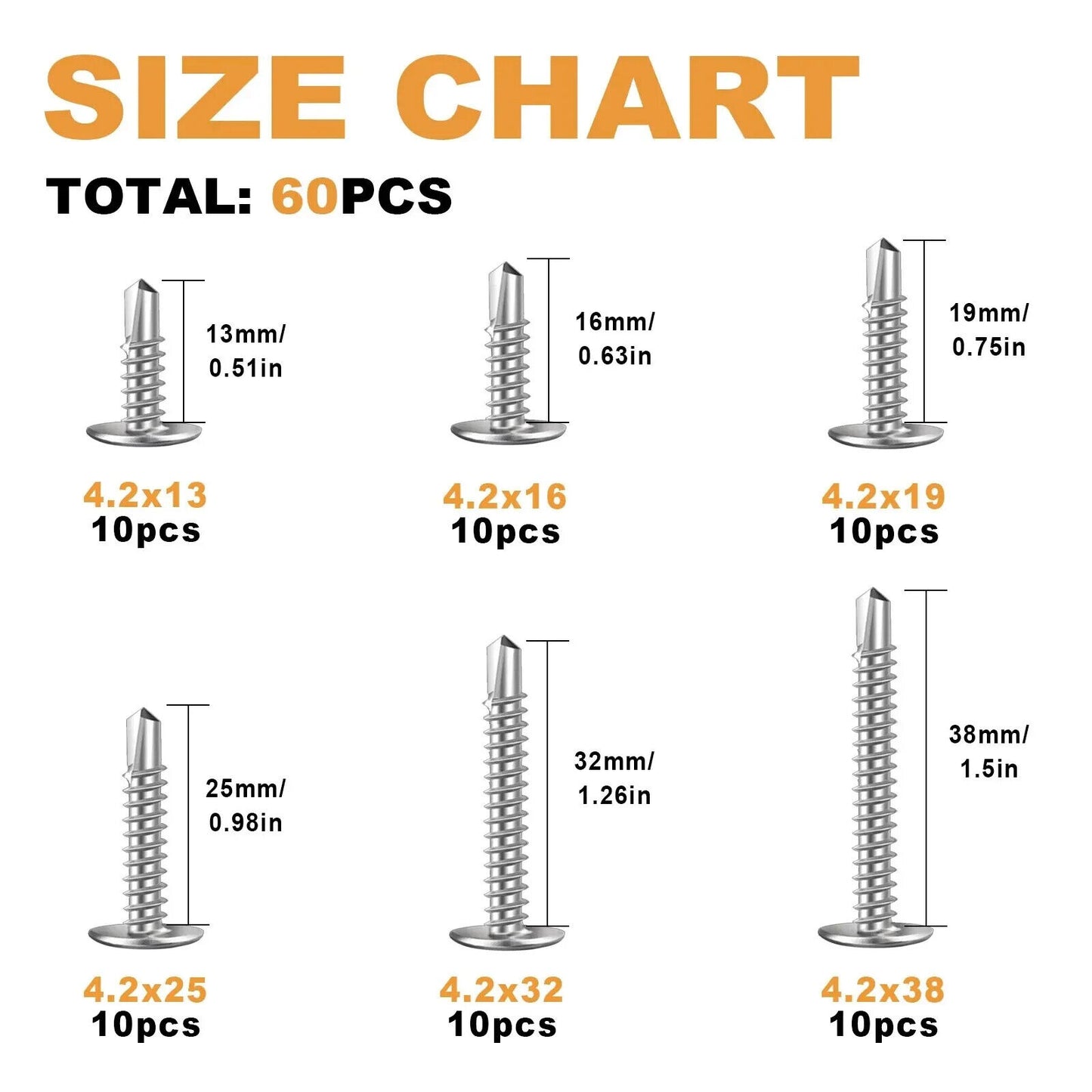 60 x STAINLESS STEEL TRUSS HEAD SELF TAPPING SCREWS