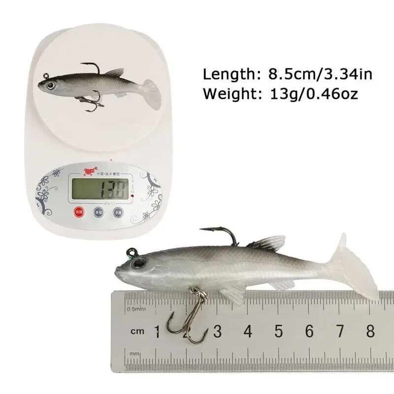 5 x SOFT FISHING LURES SET 8cm, HOOKS