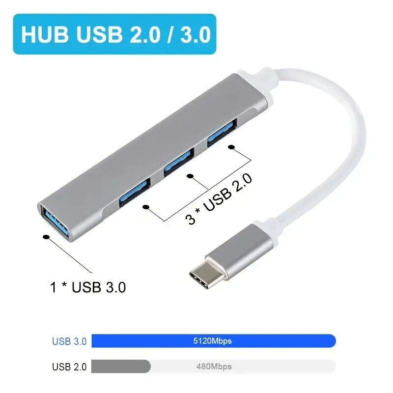 4 PORT USB 3.0 HUB, HIGH SPEED, TYPE C, 2.0 PORTS 5GBPS, PC SPLITTER