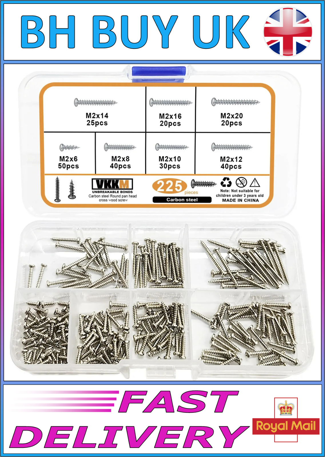 225 x PAN HEAD SELF TAPPING CARBON STEELWOOD SCREWS