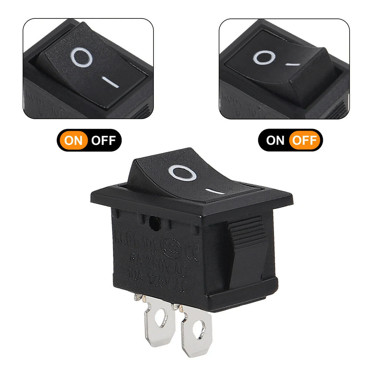 10 x SNAP IN ON OFF ROCKER SWITCH SPST 2 PIN AC 250V 6A2 POSITION