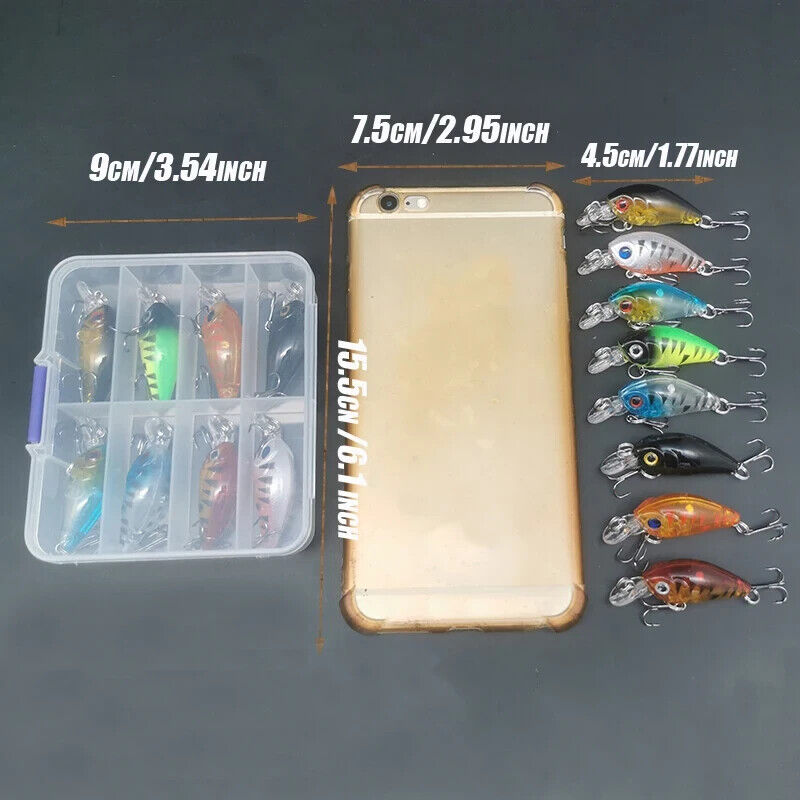 8 x MINNOW FISHING LURES SET IN CASE 4.5cm