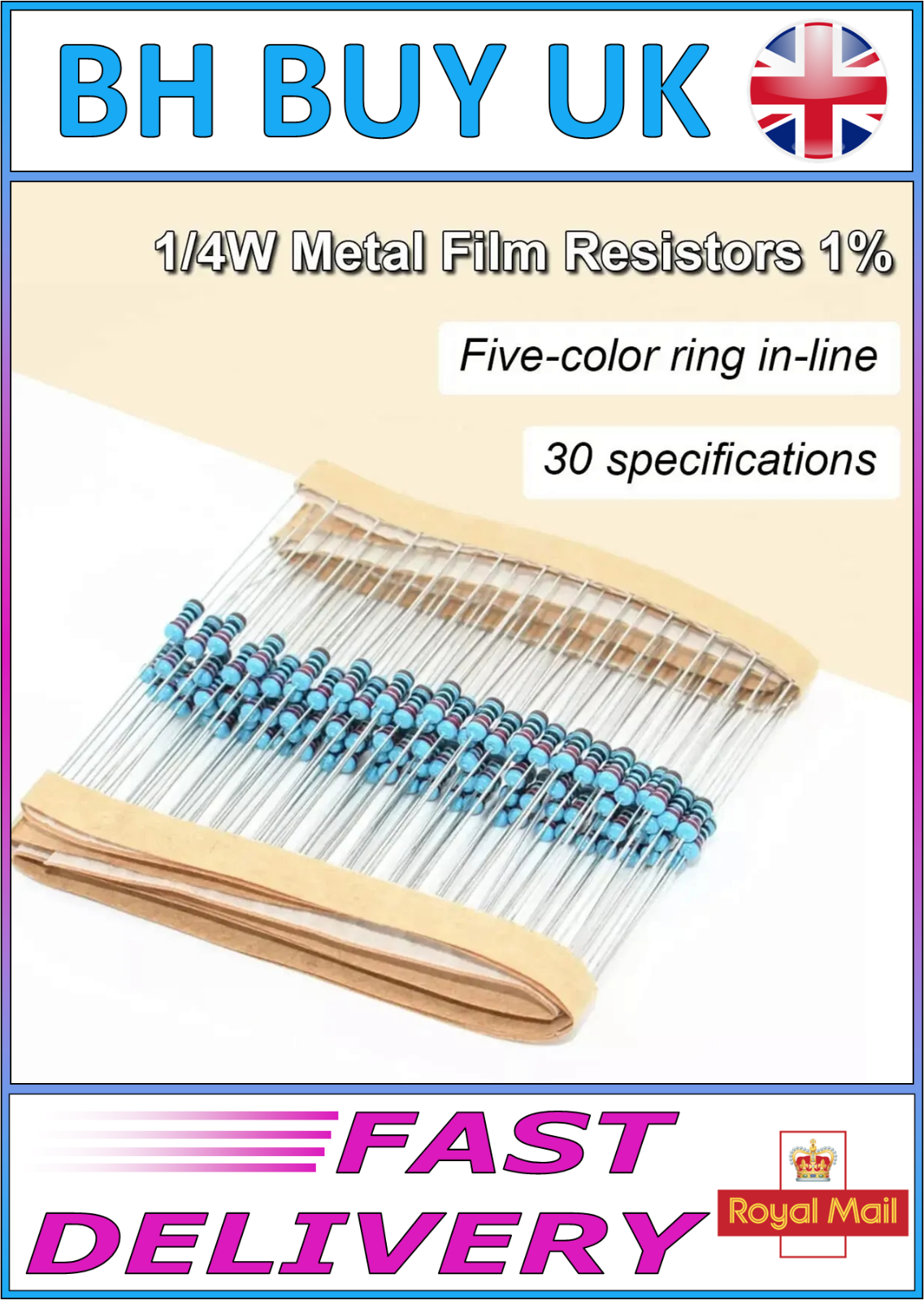 600 x METAL FILM RESISTOR KIT ASSORTED SET 30 VALUES 1/4W 1ohm-10Mohm 1%