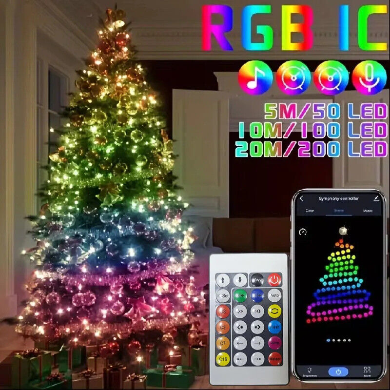 LED SMART BLUETOOTH STRING LIGHTS REMOTE CONTROL FAIRY LIGHTS RGBIC CHRISTMAS