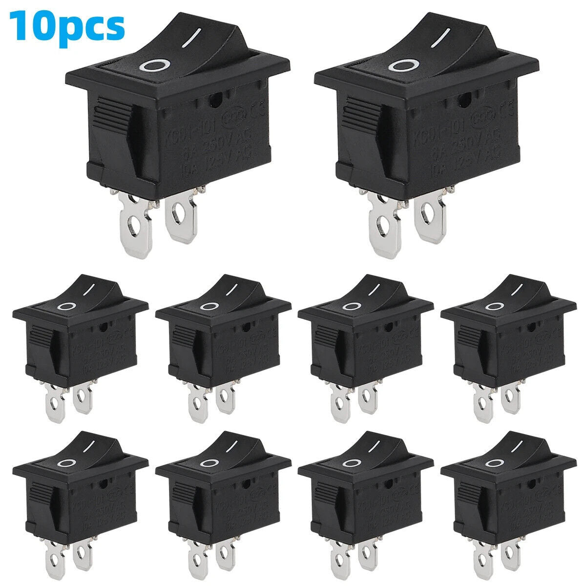 10 x SNAP IN ON OFF ROCKER SWITCH SPST 2 PIN AC 250V 6A2 POSITION