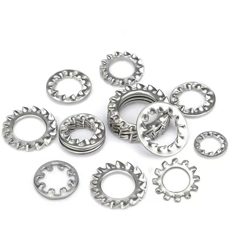 500 x TOOTHED SERRATED LOCK WASHER SET, M3 M4 M5 M8 M7 M8 STAINLESS STEEL