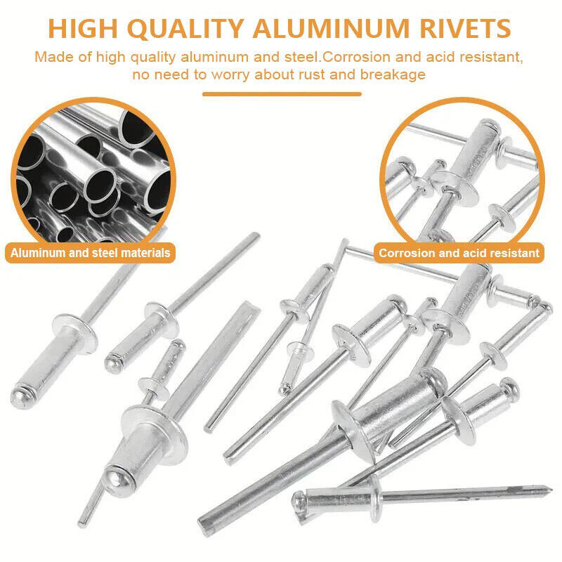 76 x ALUMINIUM COUNTERSUNK HEAD CORE PULLING RIVETS SET, 4 SIZES