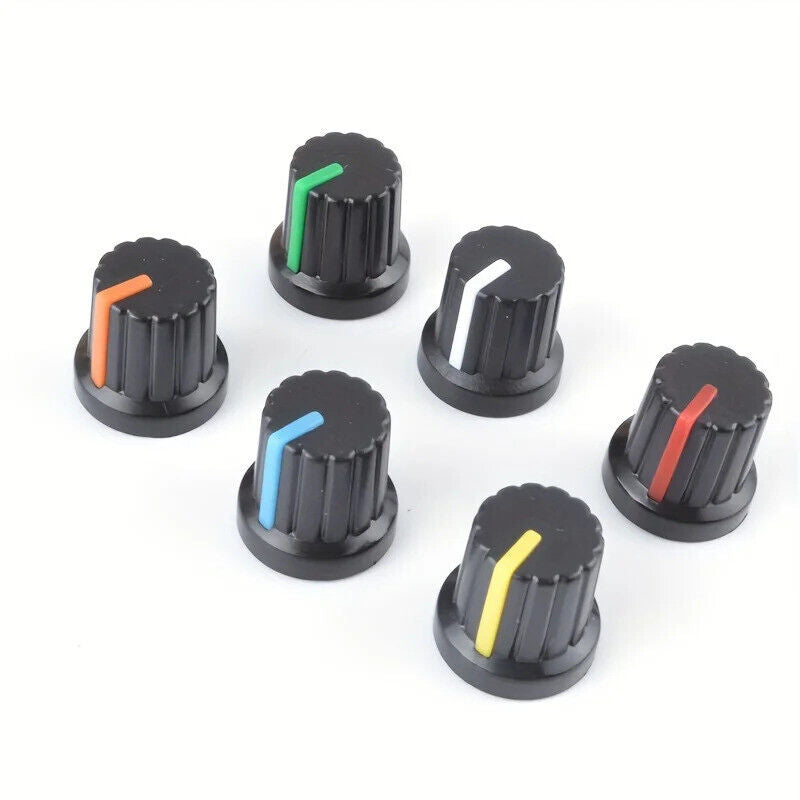 30 x POTENTIOMETER KNOBS 15x17mm 6mm PLASTIC CAPS 5 COLOURS