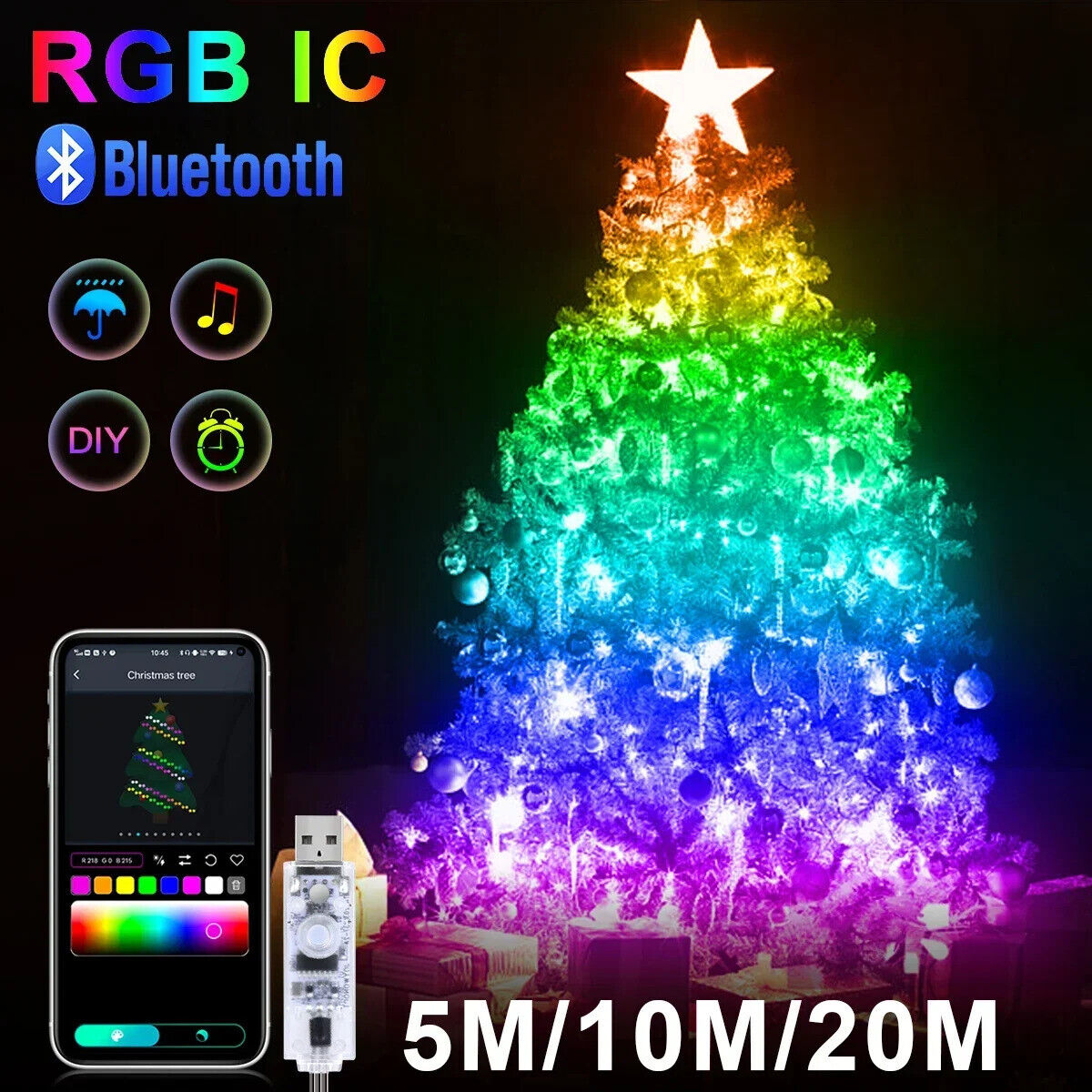 LED SMART BLUETOOTH STRING LIGHTS REMOTE CONTROL FAIRY LIGHTS RGBIC CHRISTMAS