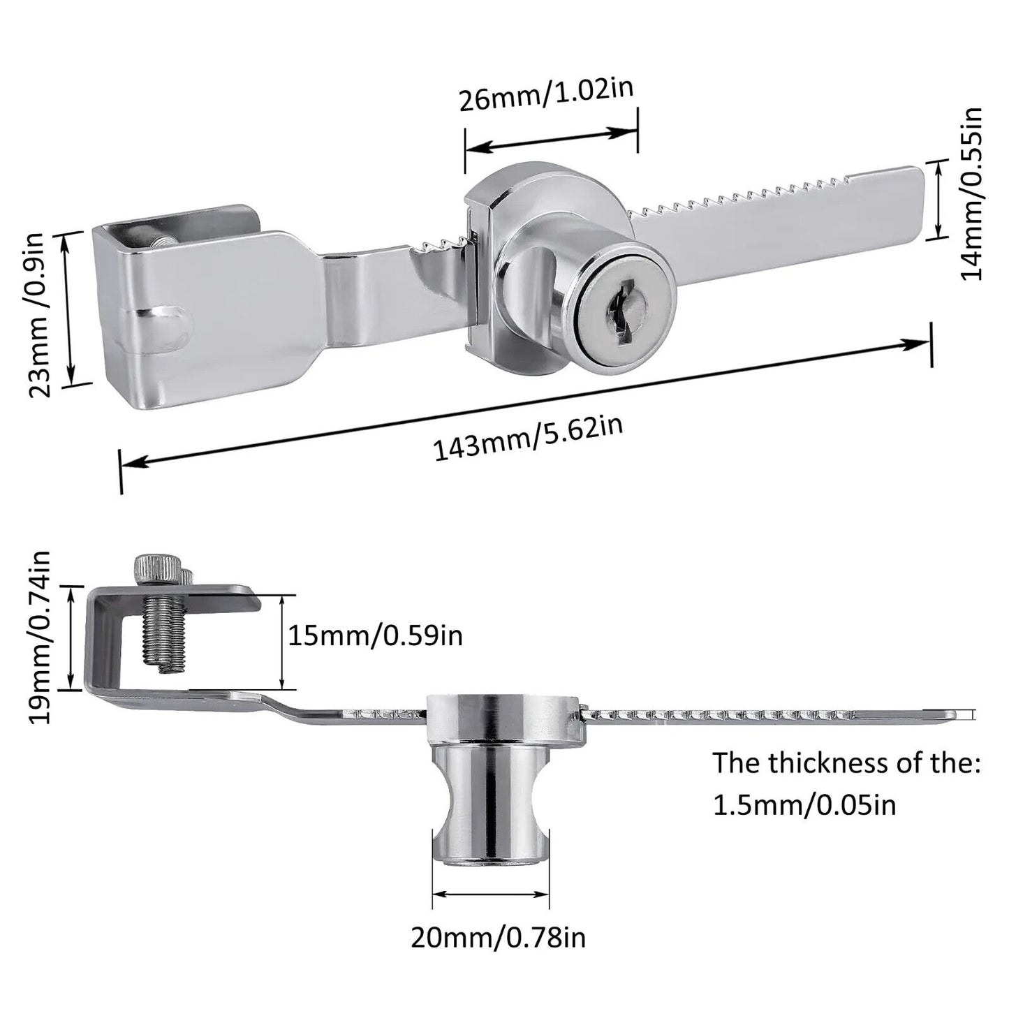 VIVARIUM GLASS SLIDING DOOR LOCK, CHROME, 2 KEYS