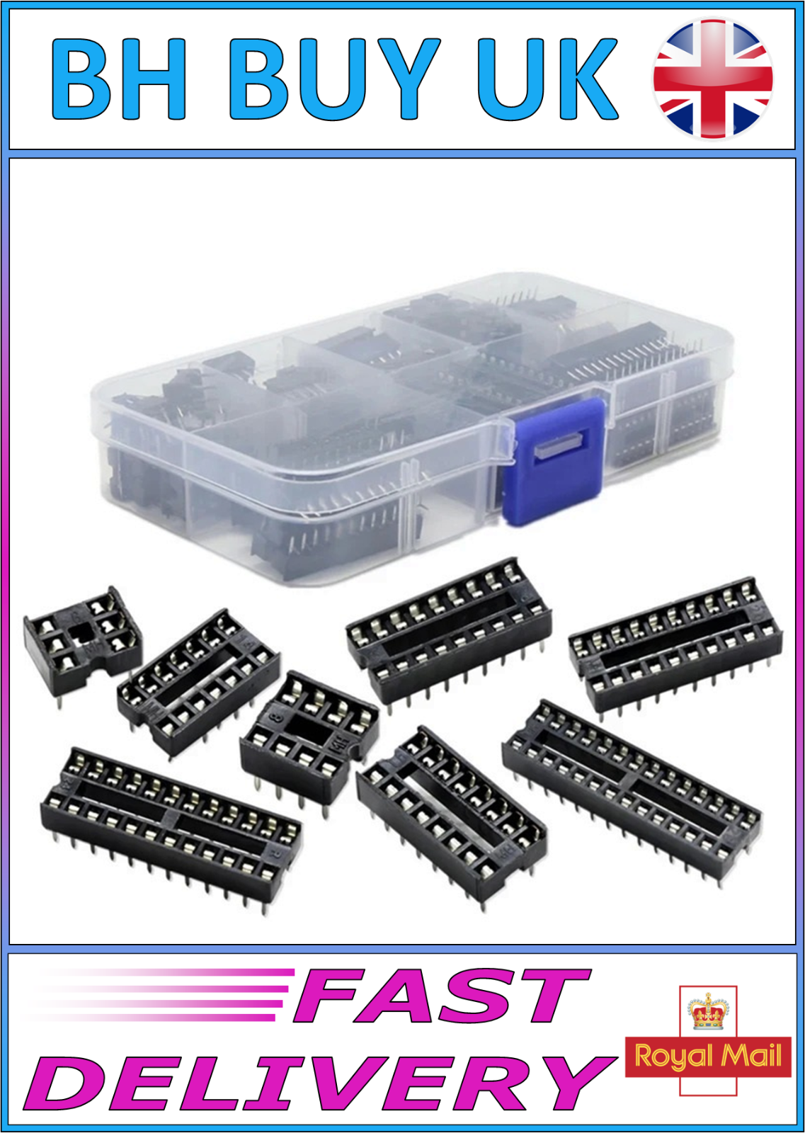 66 x DIP IC SOCKETS ADAPTOR SOLDER TYPE KIT, 6 8 14 16 18 20 24 28 PIN CONNECTOR